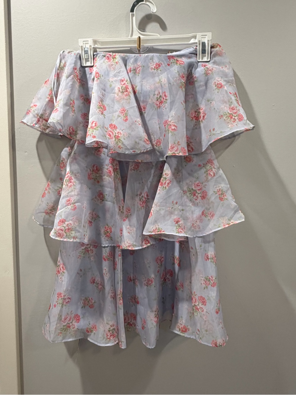 Abercrombie & Fitch Light Blue Floral High-Low Ruffle Skirt